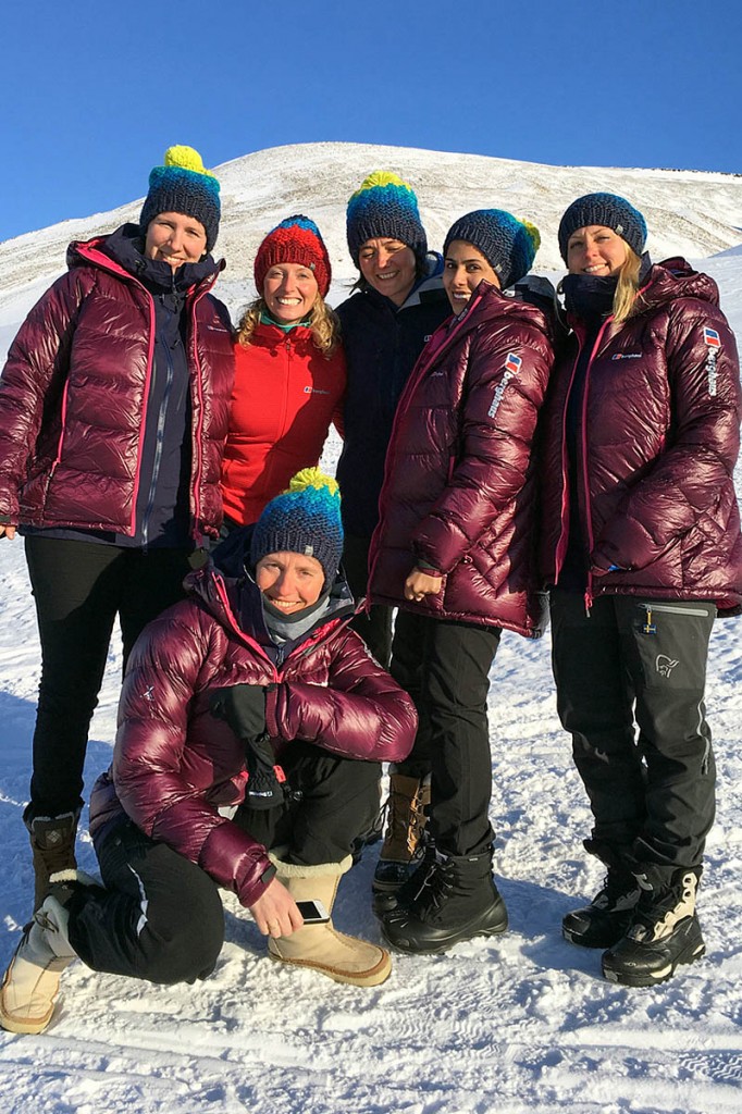 Team members in their Berghaus gear: back, from left, Felicity Aston, Carolyn Harker, Susan Gallon, Asma al Thani, Ida Olsson. Front, Natasa Briski