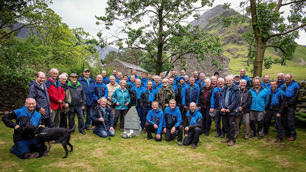 Past and present team members gather at Gatesgarth in the Buttermere valley. Photo: Cockermouth MRT