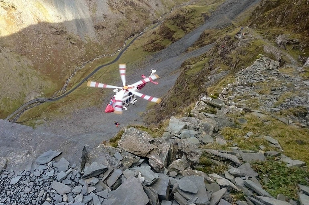 The Coastguard helicopter at the incident. Photo: Keswick MRT