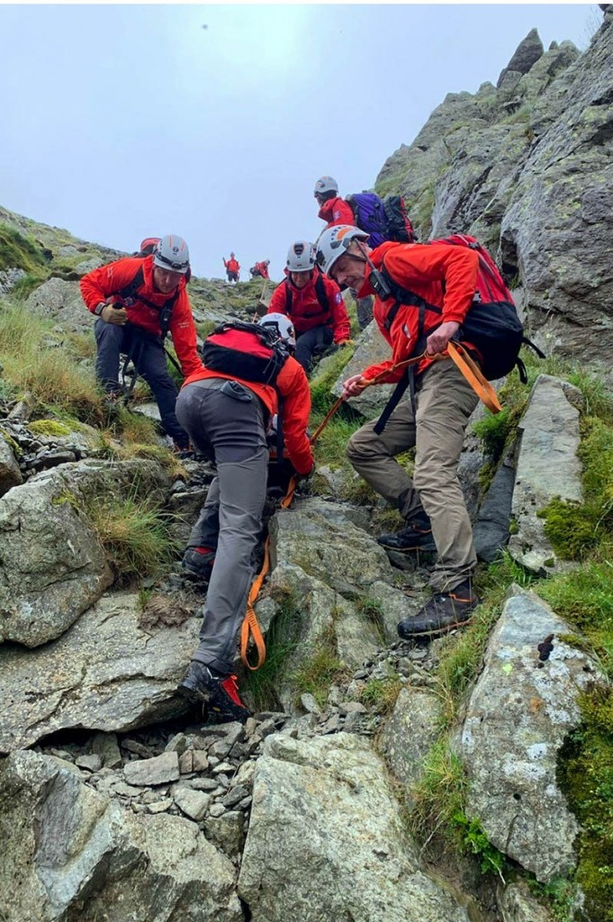 Patterdale team members in action on Striding Edge. Photo: Patterdale MRT