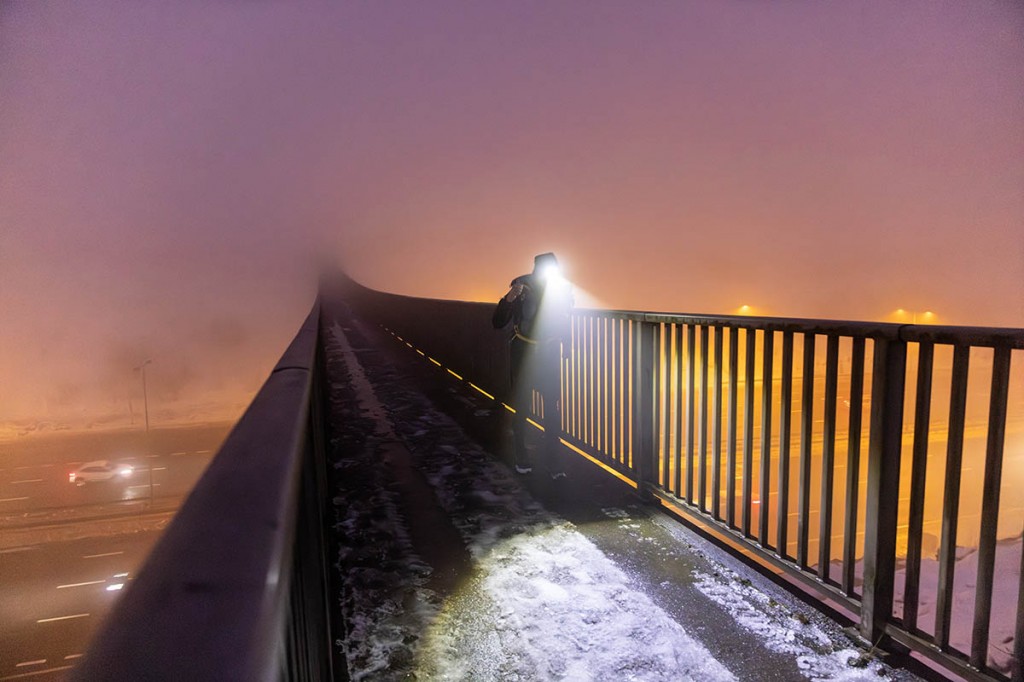 A runner crosses the bridge over the M62 motorway on his way north. Photo: Bob Smith Photography